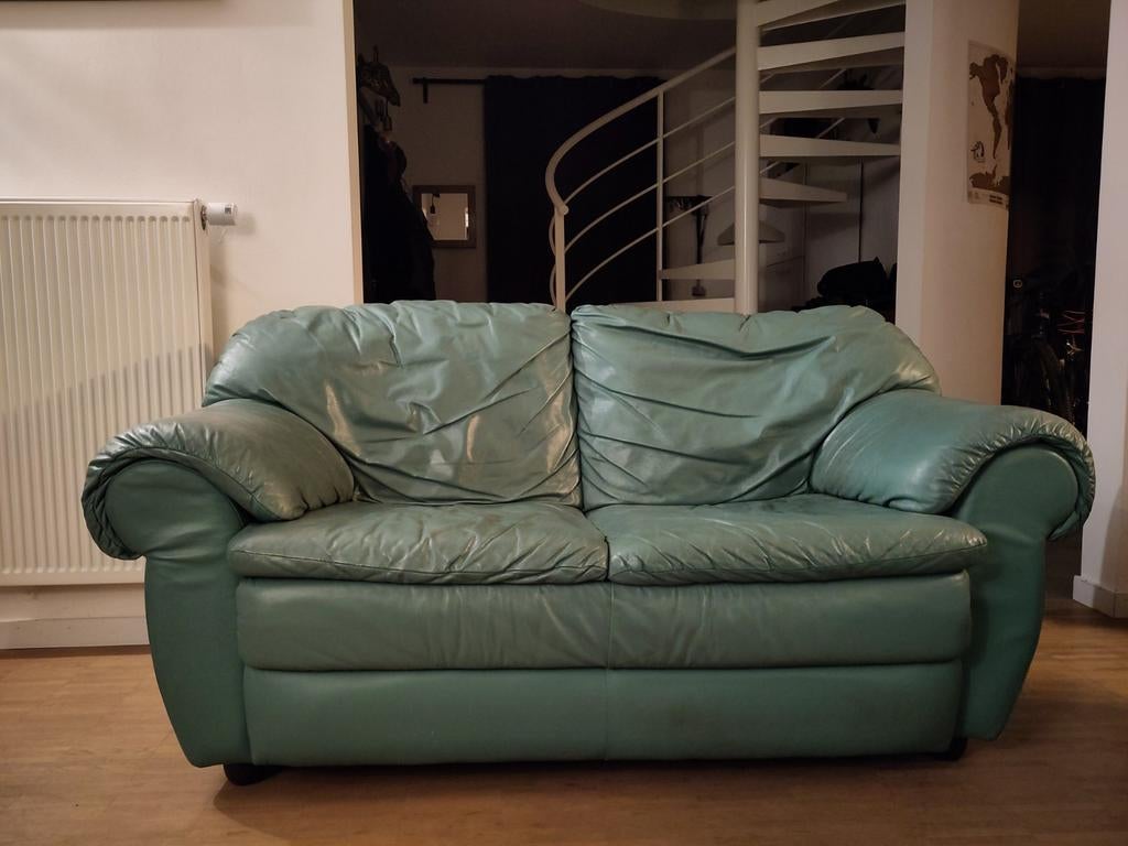 Salon - Groene lederen zetels -  eenzit, tweezit en driezit, Ophalen