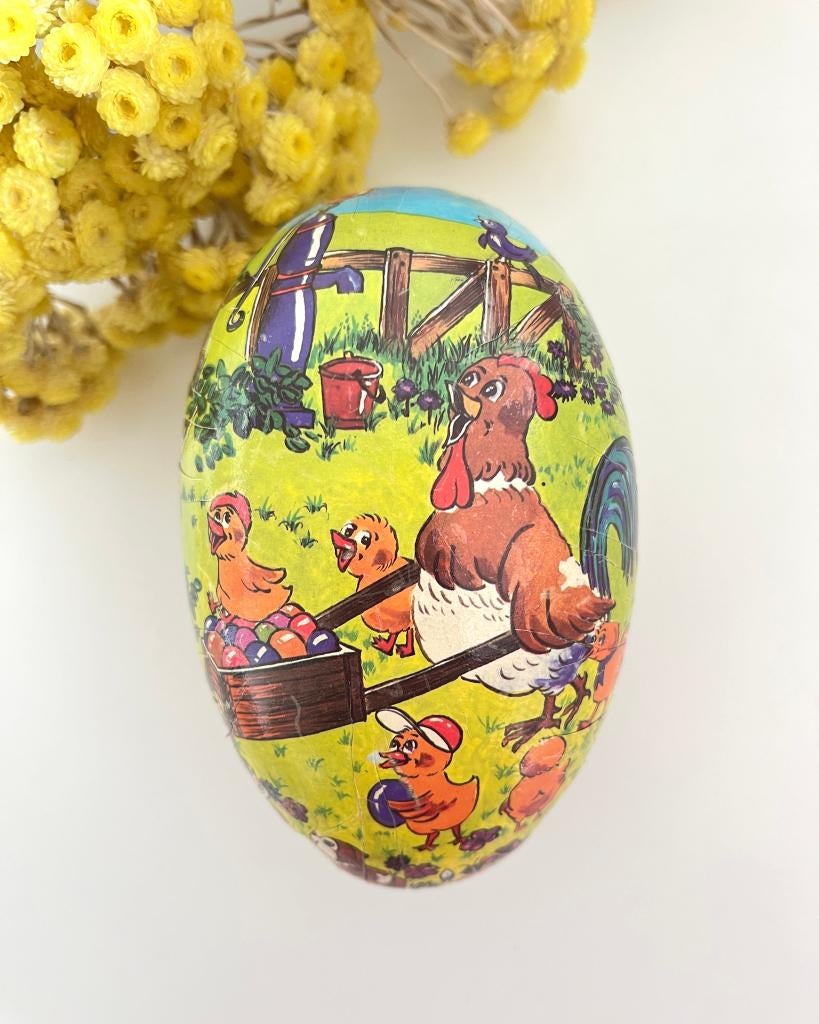 Boîte œuf en carton / papier mâché Coq poussant une brouette, Gebruikt, Aucun, Aucun, Ophalen of Verzenden