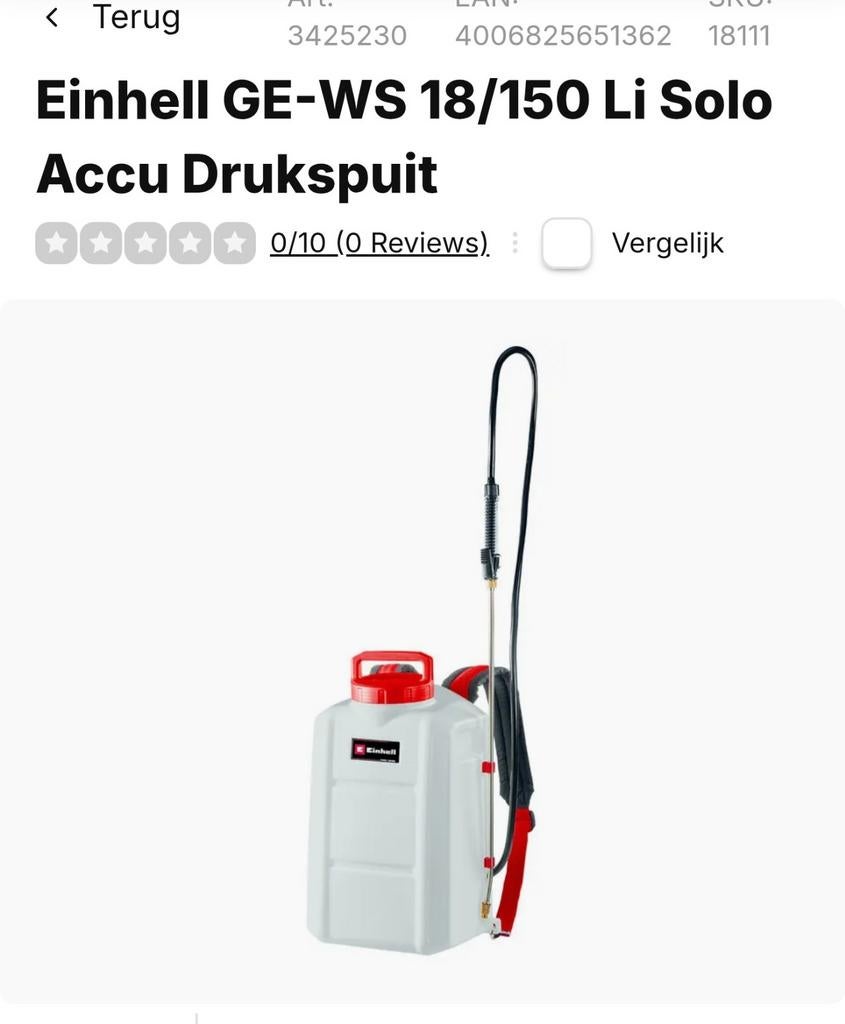 Einhell GE-WS 18/150 Li Solo Accu Drukspuit, Tuin en Terras, Hand-tuingereedschap, Ophalen
