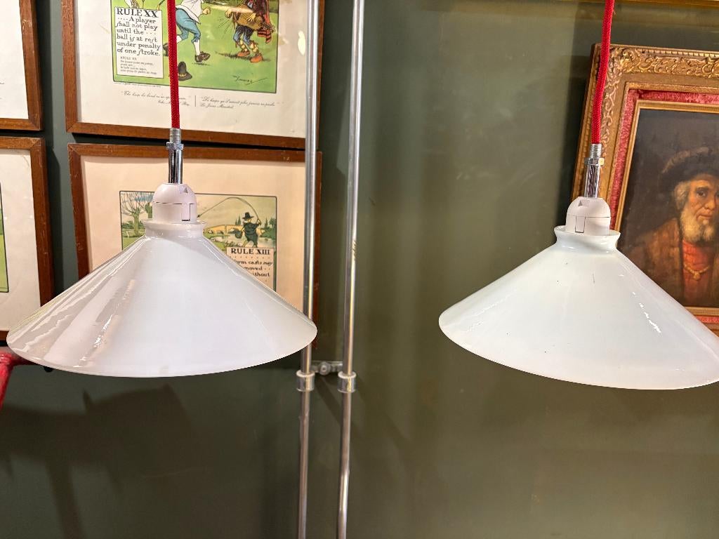 Set van 2 Vintage Melkglas Glazen Opaline Hanglamp Wit, Enlèvement ou Envoi
