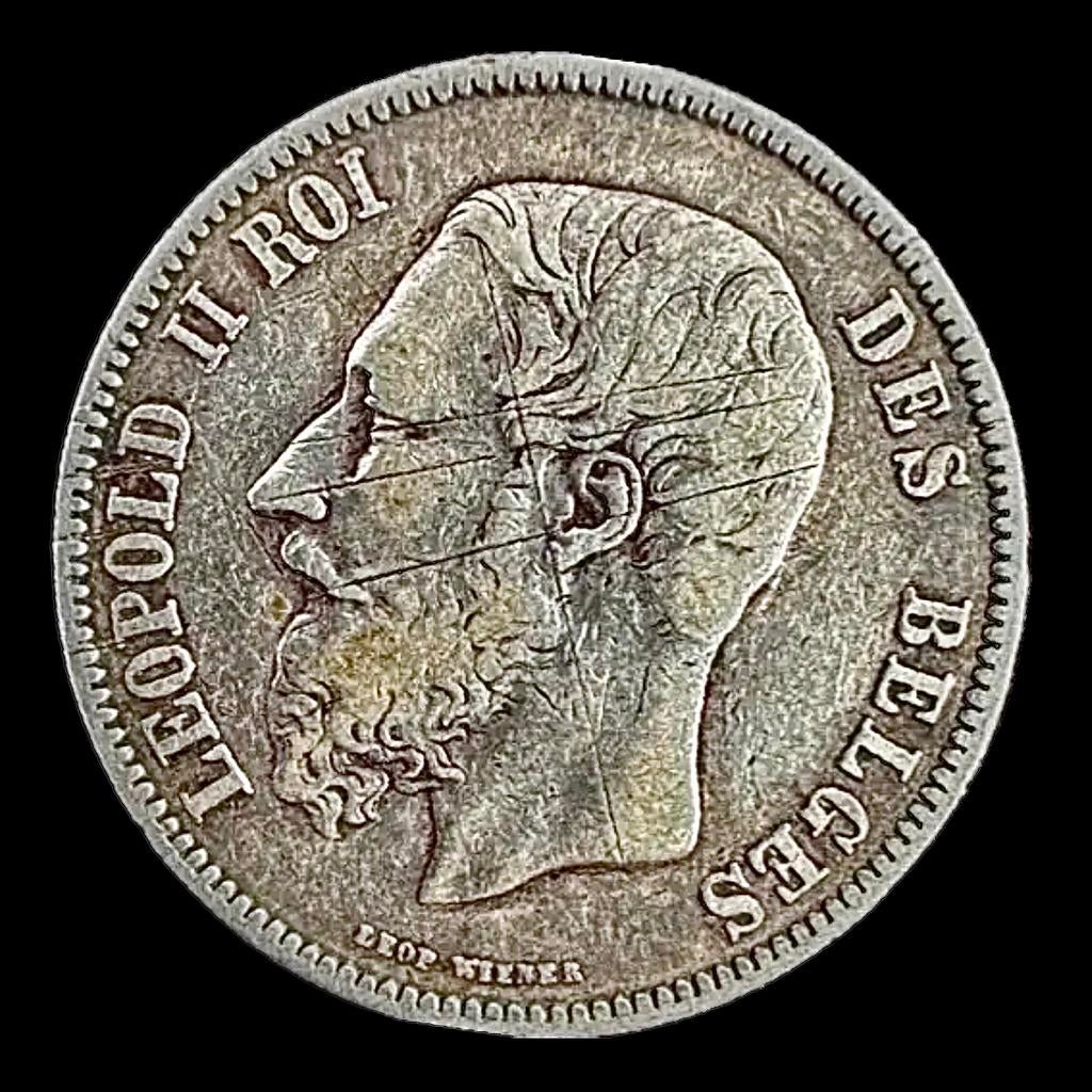 Zilveren 5 Francs Leopold II (1873), Timbres & Monnaies, Monnaies | Belgique, Monnaie en vrac, Argent, Argent, Enlèvement ou Envoi