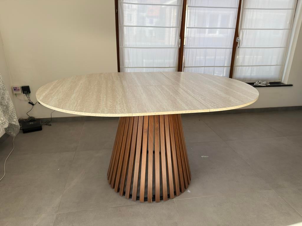 Uitschuifbare tafel 110-150 cm x 75x110 bruin en witbeige, Huis en Inrichting, Tafels | Eettafels, Ophalen, 100 tot 150 cm, Nieuw