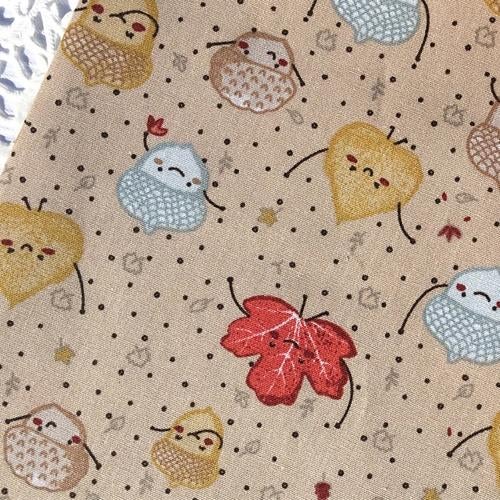 Promo! 346)140x100cm Katoenen stof blaadjes eikeltje beige, 120 cm of meer, Beige, Nieuw, Ophalen of Verzenden