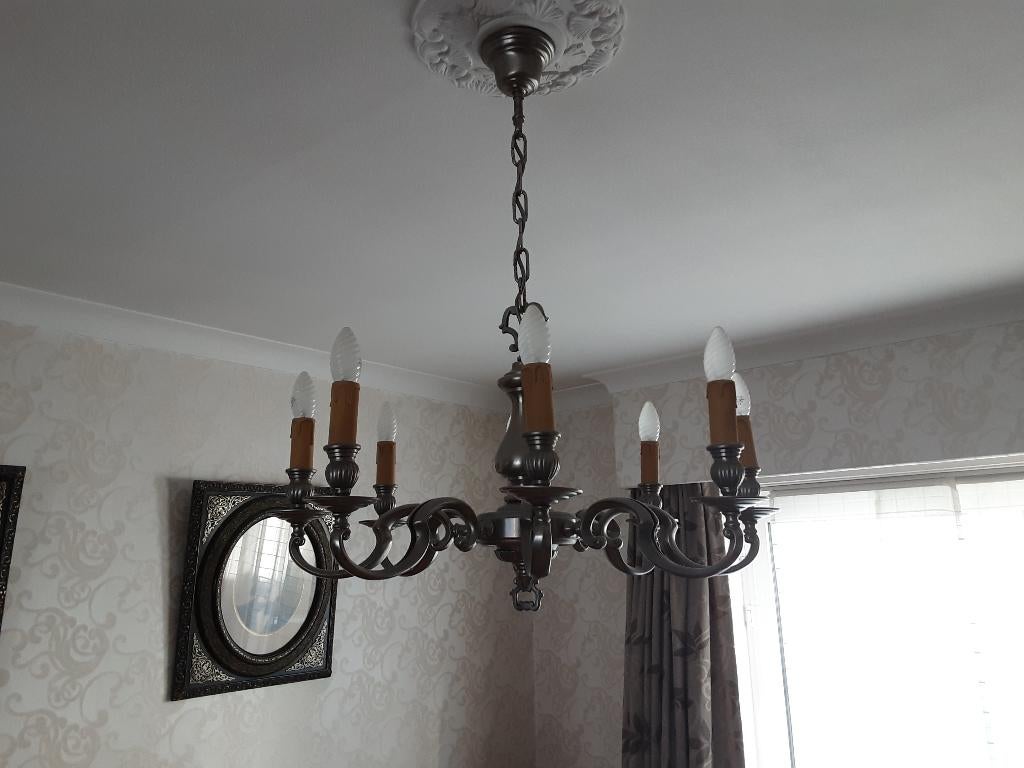 Tinnen kroonluchter, Huis en Inrichting, Lampen | Kroonluchters, Ophalen, Zo goed als nieuw, Metaal