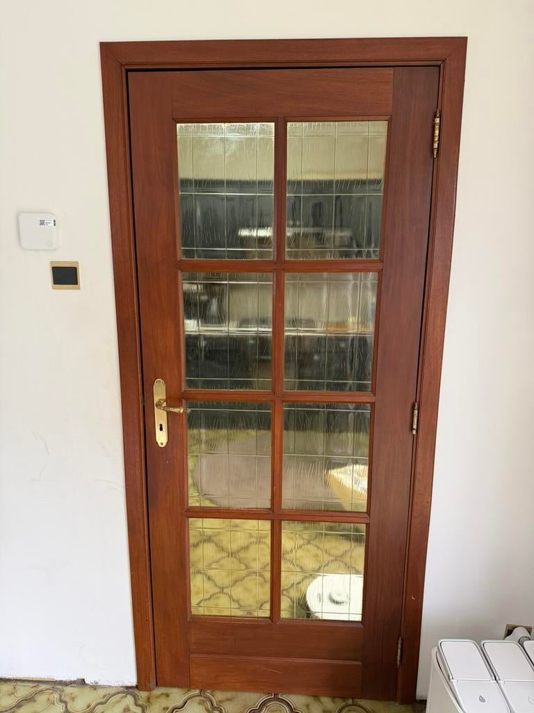 Porte intérieur vitre avec croisillons en merbau, Ophalen, Zo goed als nieuw