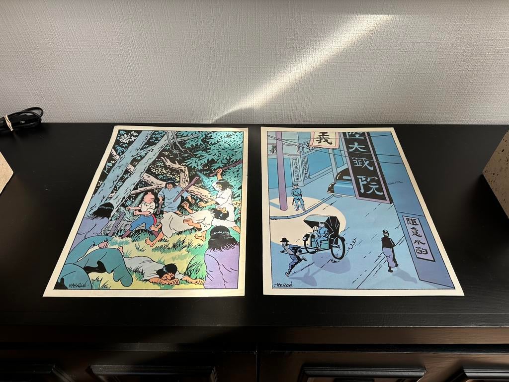 Twee originele posters van Kuifje, Collections, Personnages de BD, Comme neuf, Tintin, Enlèvement