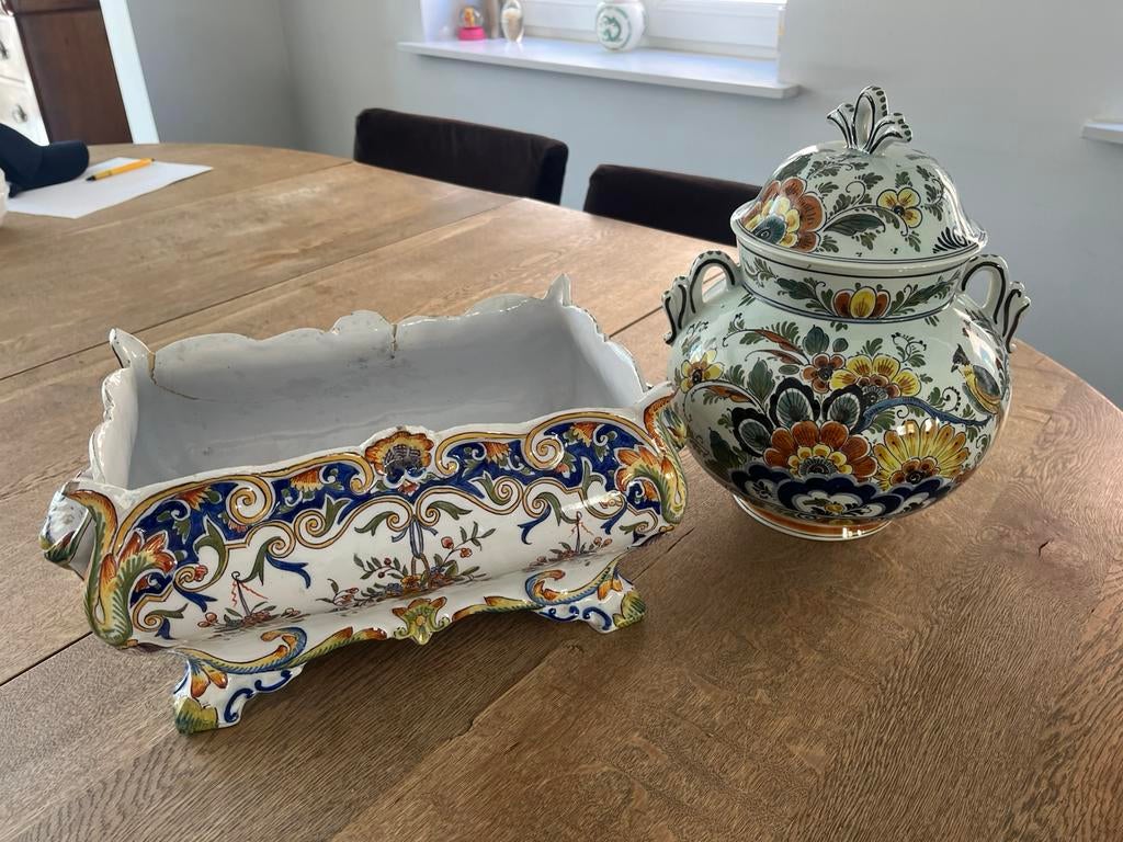 Antieke vaas met deksel en rechthoekige vaas, Antiek en Kunst, Ophalen