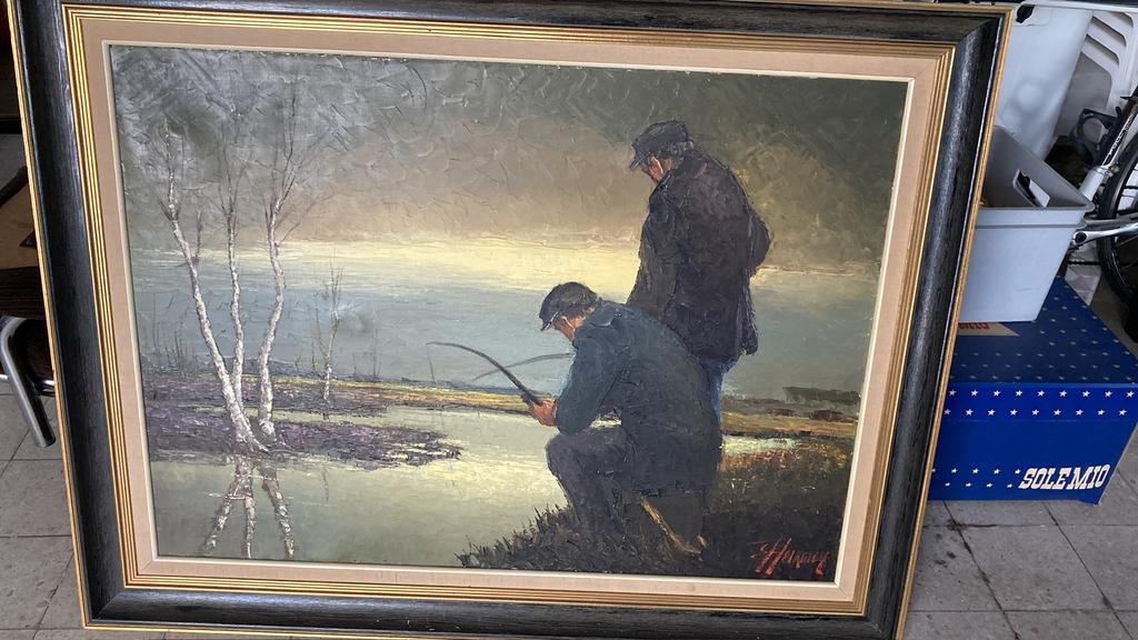 Groot schilderij Edgard Heirman met 2 vissers, Enlèvement