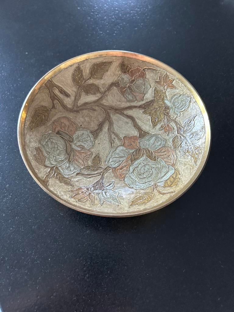 Schaal koper - bloemenmotief, Ophalen of Verzenden