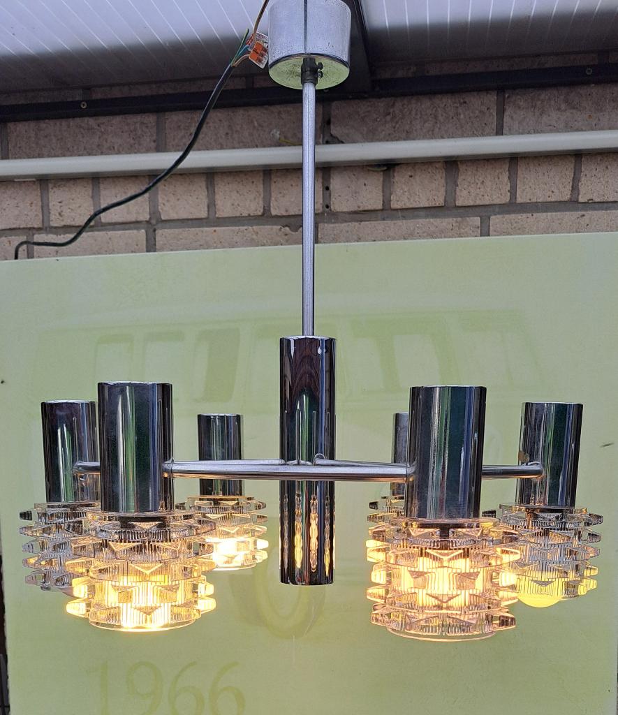 Lampe suspendue vintage en chrome et verre RAAK, Enlèvement, Comme neuf