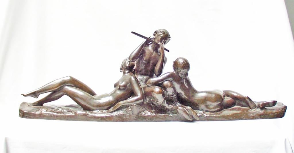 Statue Art Déco - Ary Bitter - Faune avec des jeunes filles., Enlèvement ou Envoi