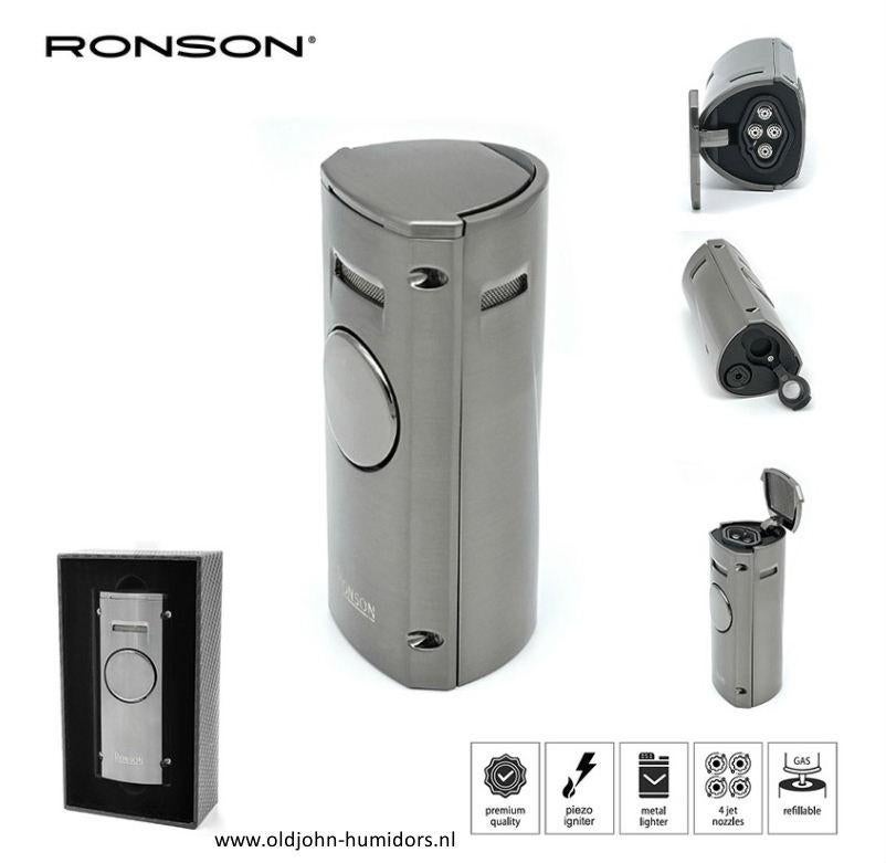 RONSON VOLCANO AANSTEKER 4 X JETFLAME BOOR GUN METAL     ro4, Verzenden, Nieuw, Aansteker