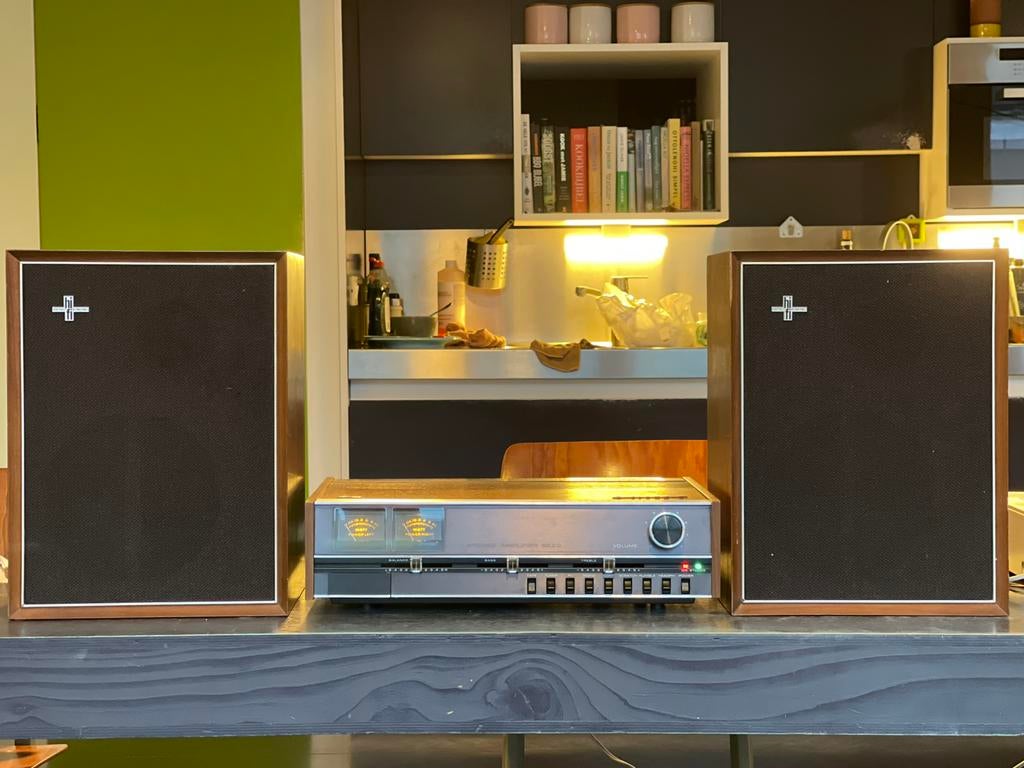 Vintage set: gereviseerde versterker + Philips luidsprekers, Ophalen, Zo goed als nieuw, Stereo