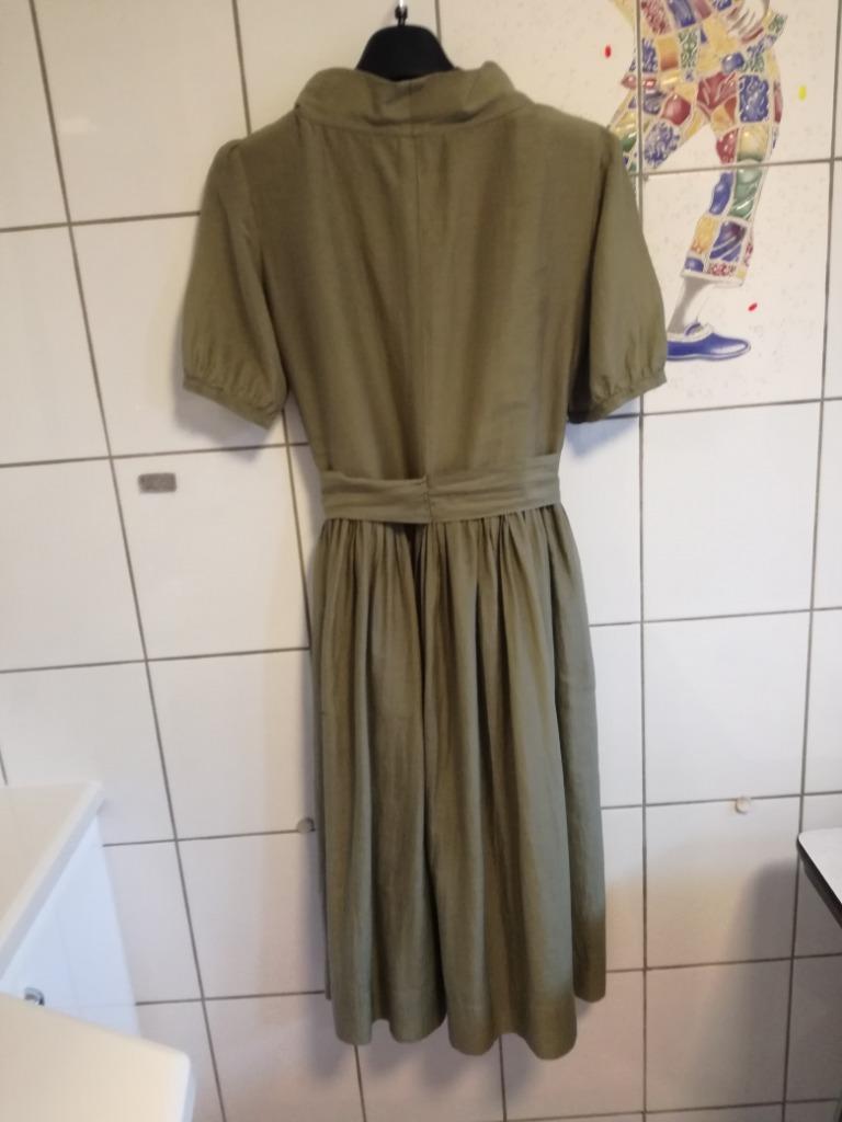 Olijfgroene zijden lange 'all day couture' jurk van NXI, NXI, Ophalen, Nieuw, Maat 36 (S)