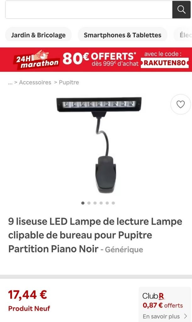 Lampe de lecture 9 leds (noir)