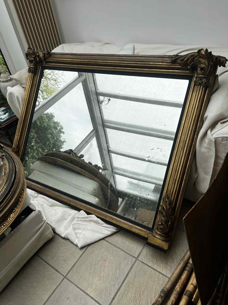 Grand miroir cheminée ancien doré Louis XVI antiquité 18eme, Antiquités & Art, Enlèvement, Rectangulaire, 100 à 150 cm, 100 à 150 cm