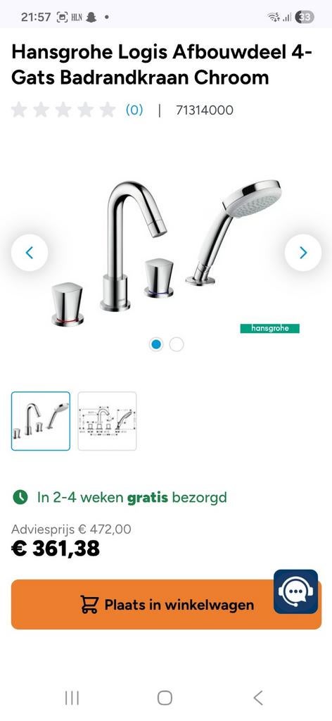 Hansgrohe Logis Afbouwdeel 4-Gats Badrandkraan Chroom, Doe-het-zelf en Bouw, Sanitair, Bad, Chroom, Ophalen of Verzenden