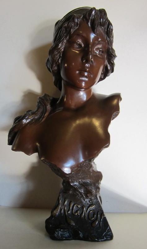 Bronze ancien : buste Mignon 58 cm E. Villanis 1896, Antiquités & Art, Art | Sculptures & Bois, Enlèvement