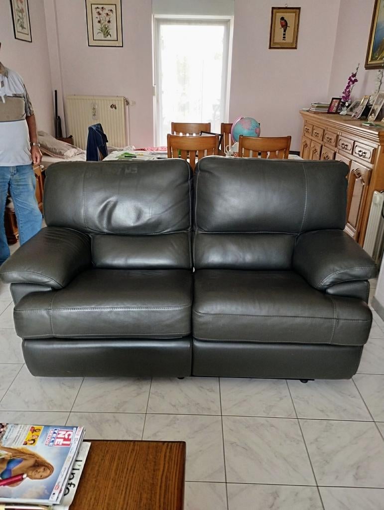 Canapé en cuir vert 2 places 1.75 X 0.95 cm, Comme neuf, Cuir