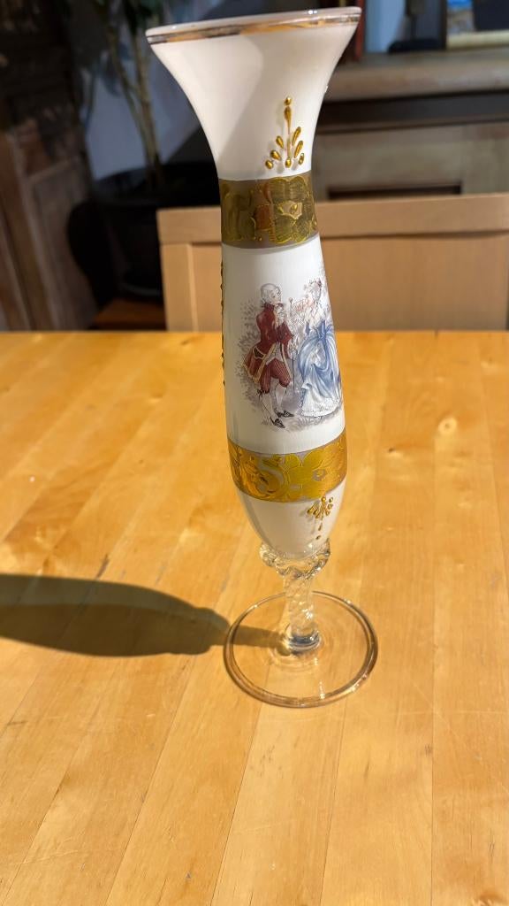 Opaline glazen solifleur vaas rococo, Ophalen, Wit, Minder dan 50 cm, Glas