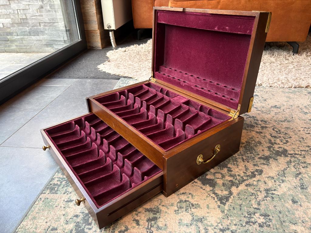 Verzilverd bestek antieke massieve houten kast leeg, Antiek en Kunst, Ophalen