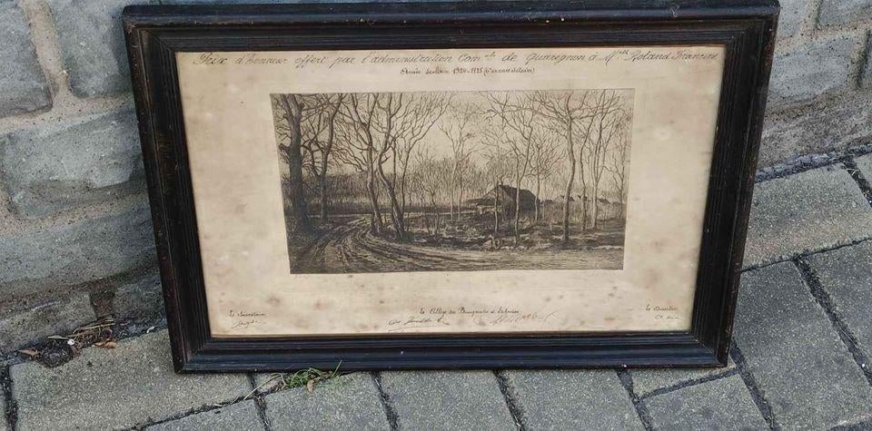 Gravure chemin signe Victor dieu, Antiquités & Art, Enlèvement ou Envoi, Gravure