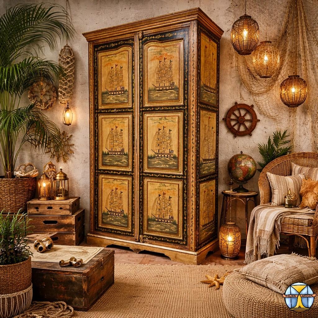 Armoire indienne vintage (nautique/navires) bohème, Maison & Meubles, 25 à 50 cm, Enlèvement ou Envoi, Comme neuf, 100 à 150 cm