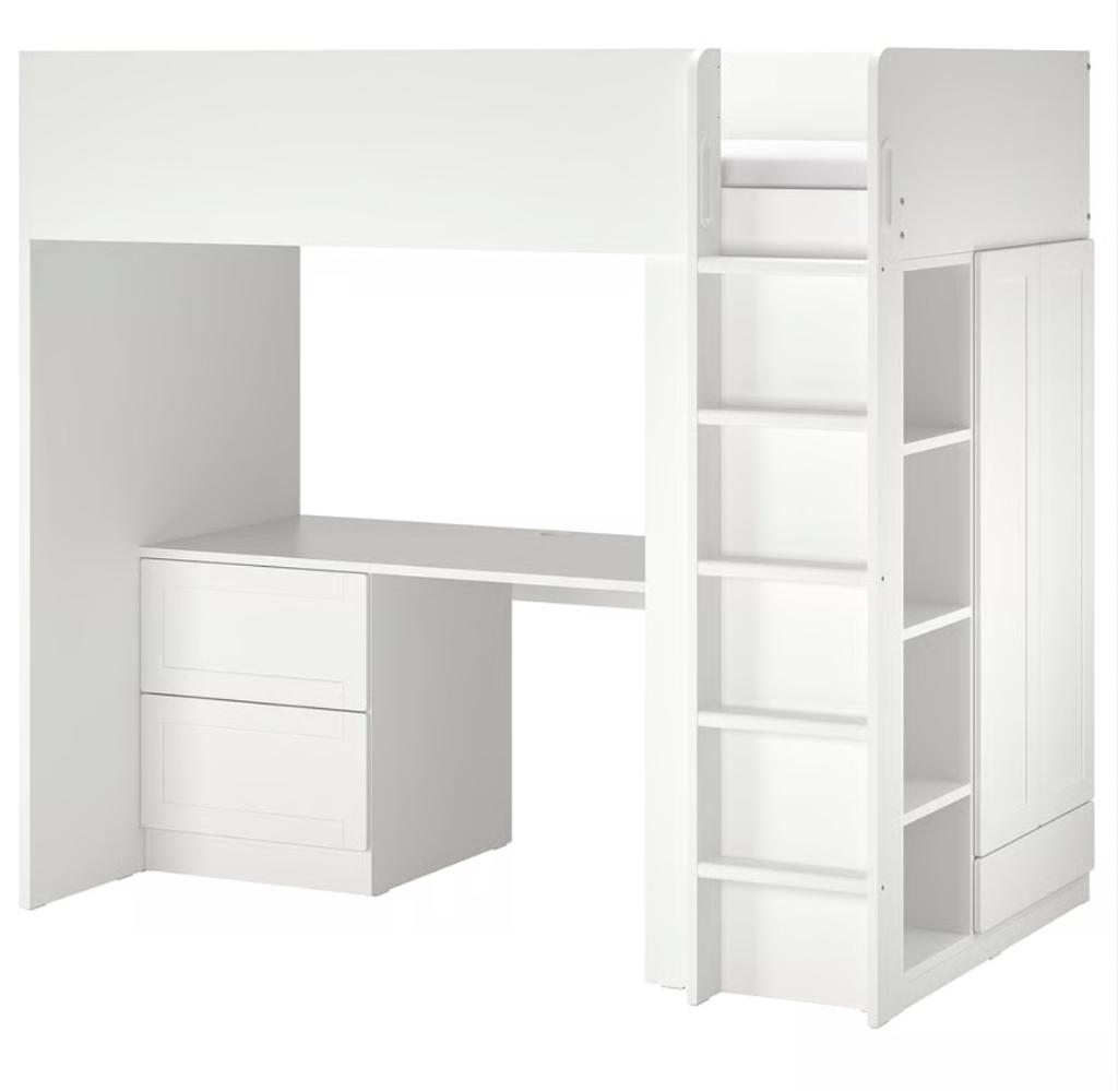 Lit mezzanine SMÅSTAD, blanc avec bureau et armoire 90x200cm, 90 cm, Une personne, 180 à 200 cm, Enlèvement