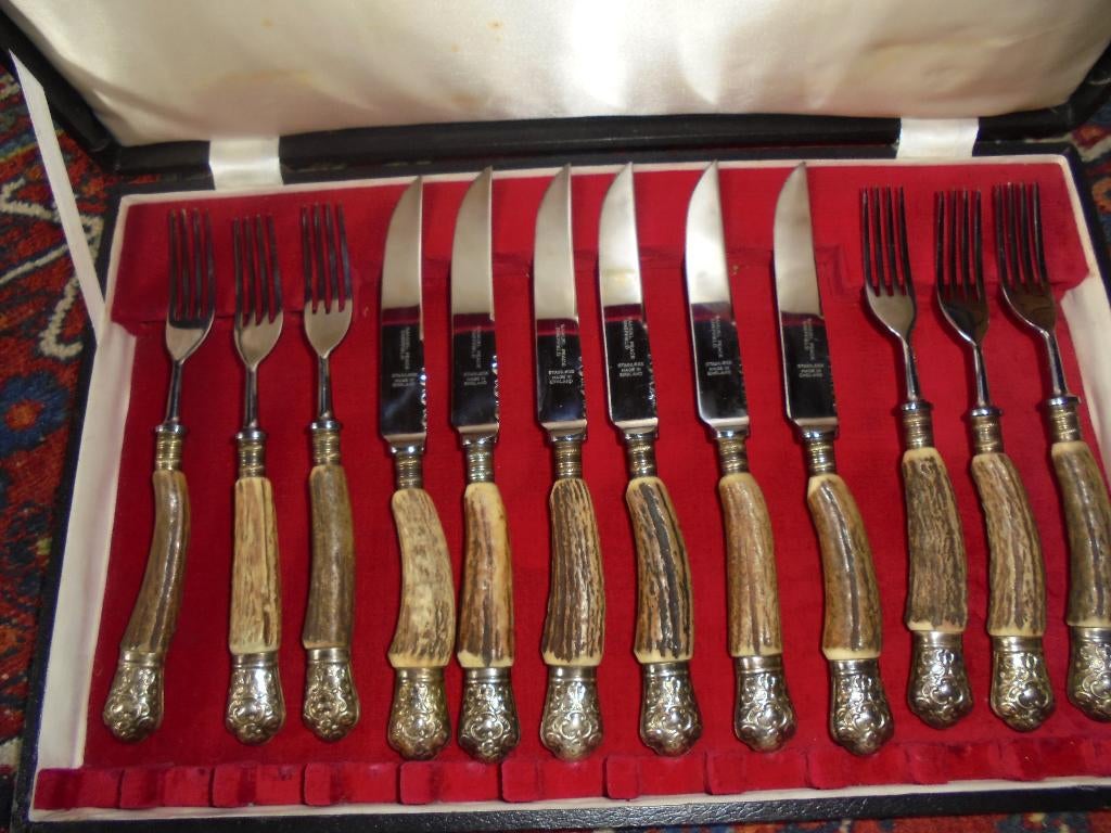 Set van 6 messen en 6 vorken Samuel Peace Scheffield, Ophalen, Zo goed als nieuw, Bestekset