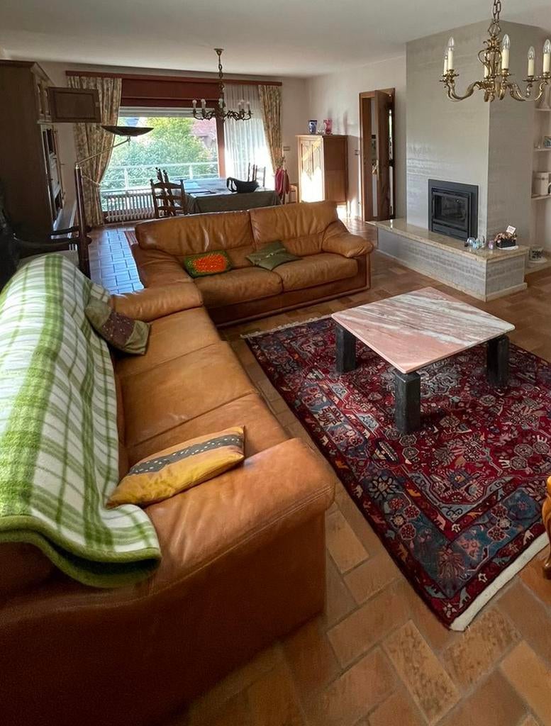 2 zetels in leer in cognacbruin, Huis en Inrichting, Ophalen, Gebruikt, Leer, Vintage