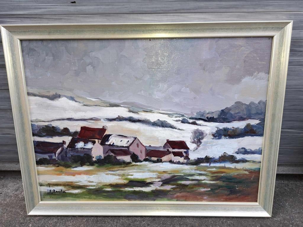 huile sur panneau paysage signe emile roulin, Antiquités & Art, Enlèvement ou Envoi