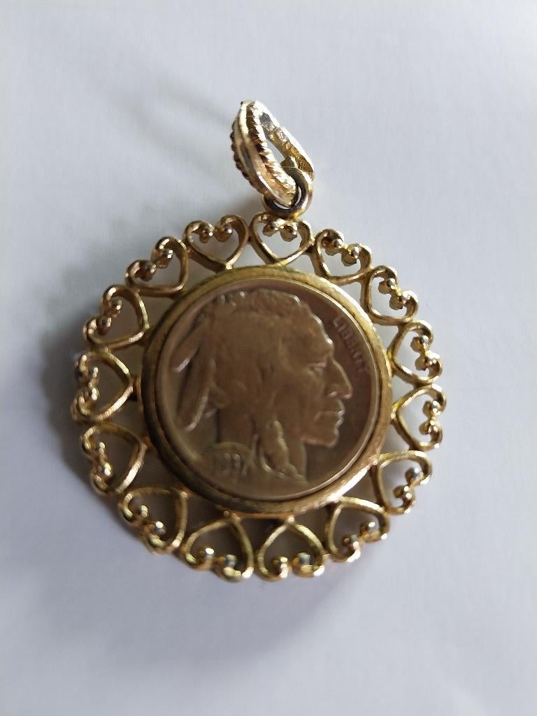 VERGULDE MUNTHANGER UIT 1937 UIT INDIA IN DE VS, Overige materialen, Ophalen of Verzenden, Zo goed als nieuw, Hart