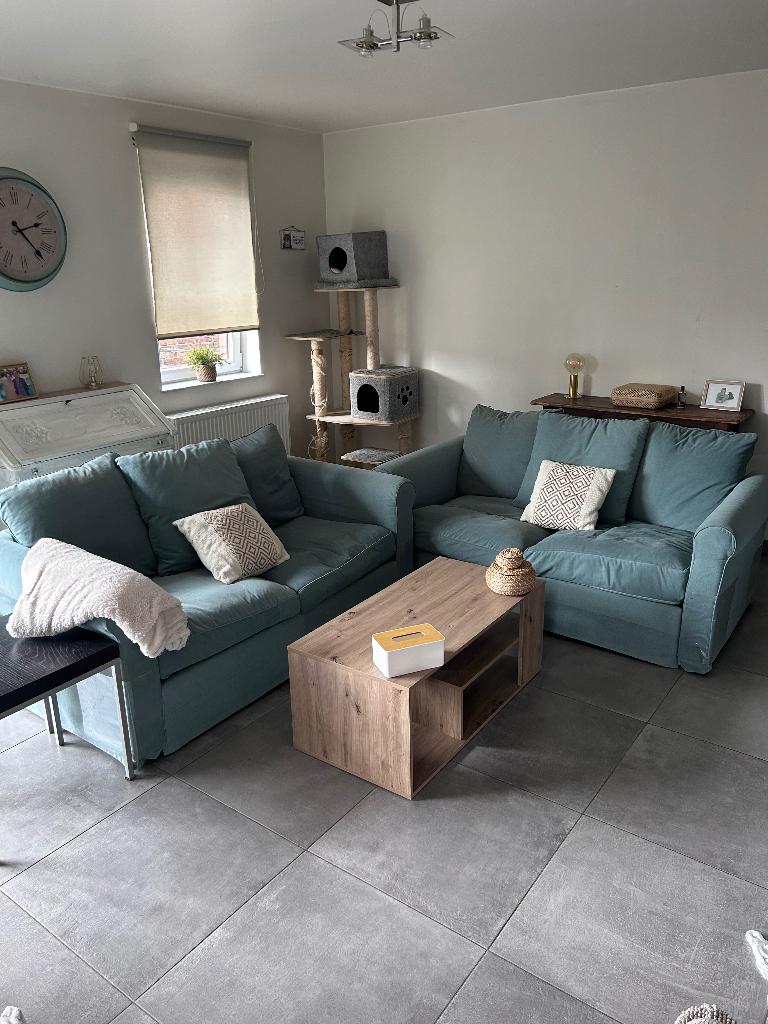 Canapé (2x2 places) vert d’eau, Maison & Meubles, 75 à 100 cm, Chic, Quatre personnes ou plus, Enlèvement