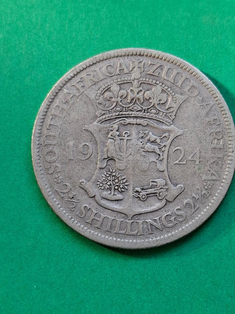 1924 Zuid Afrika 2 1/2 shillings in zilver George V, Postzegels en Munten, Munten | Afrika, Losse munt, Zuid-Afrika, Zilver, Verzenden