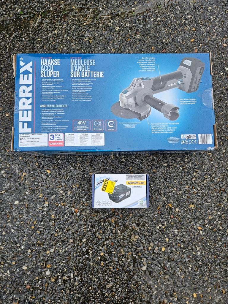 Meuleuse à batterie Ferrex avec chargeur de batterie +2 pile, Enlèvement