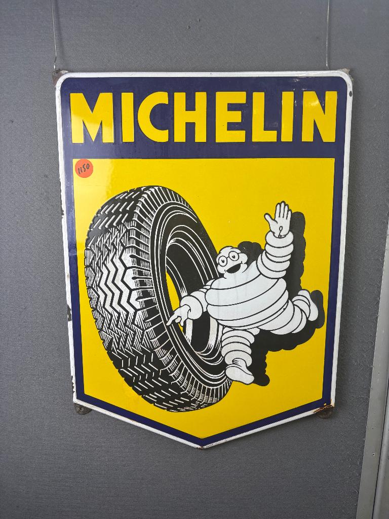 Michelin met bibendum zeer mooi langcat bussum 50 x 70 cm, Collections, Marques & Objets publicitaires, Utilisé, Panneau publicitaire