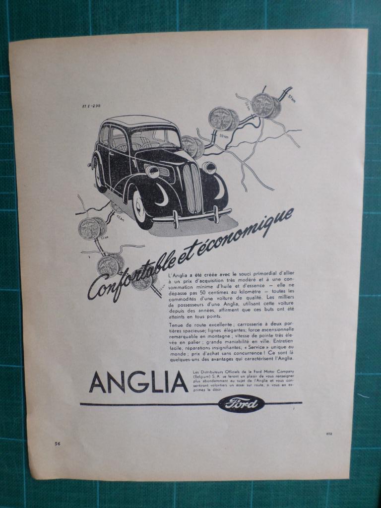 Ford Anglia - publicité papier - 1950, Ophalen of Verzenden, Gebruikt, Overige typen