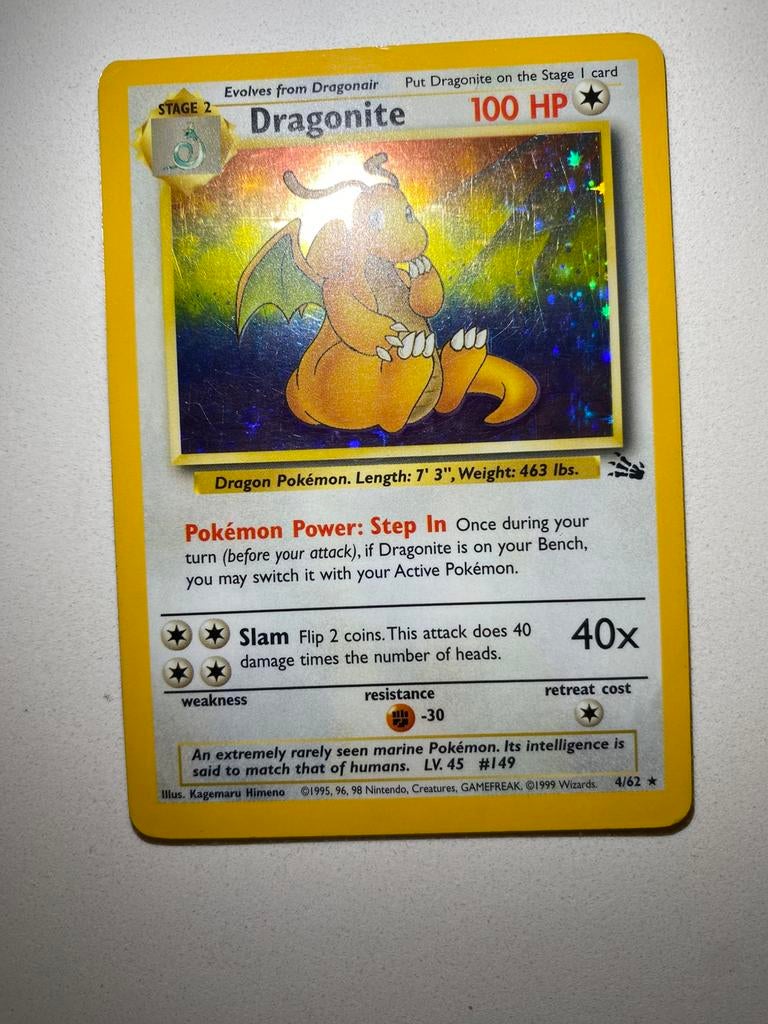 Dragonite holo, Ophalen of Verzenden, Zo goed als nieuw, Losse kaart, Foil