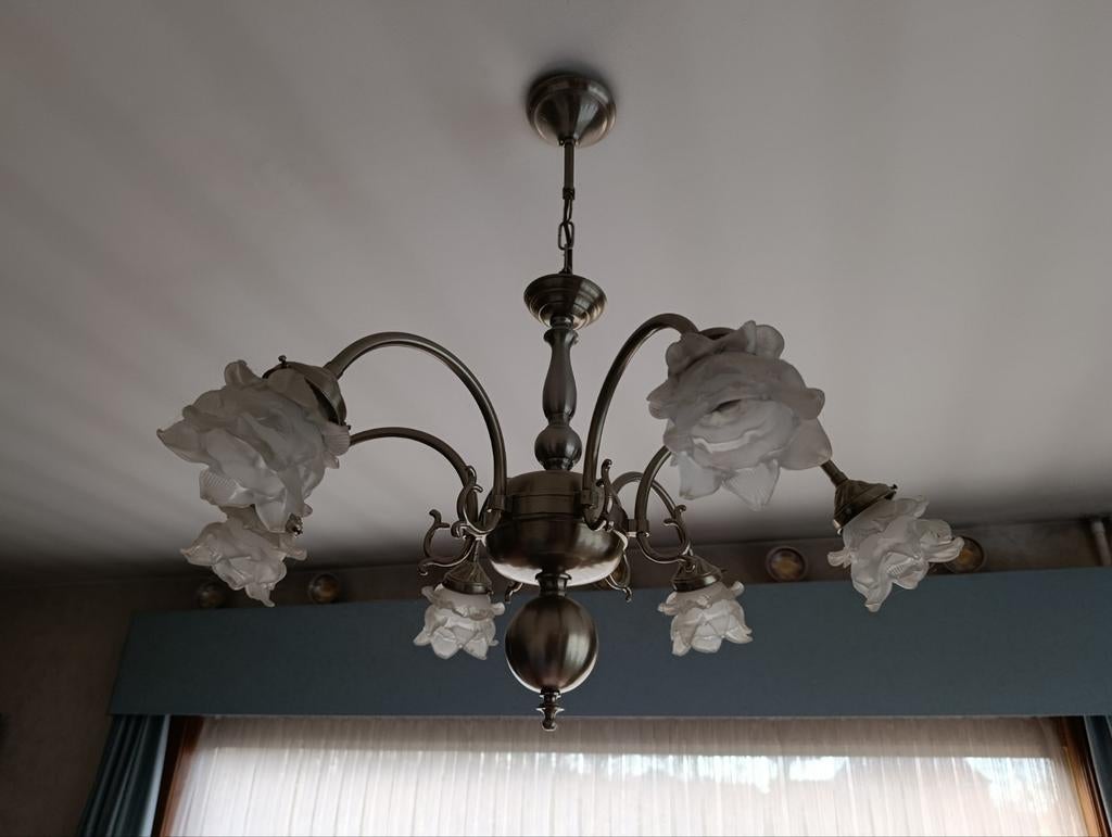 Prachtige tinnen luster, Huis en Inrichting, Lampen | Kroonluchters, Ophalen, Zo goed als nieuw