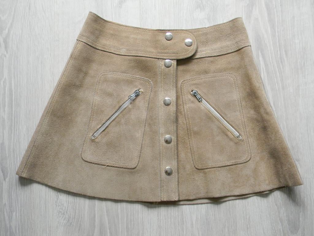 rok leder, Kleding | Dames, Rokken, Ophalen, Zo goed als nieuw, Maat 38/40 (M), Beige