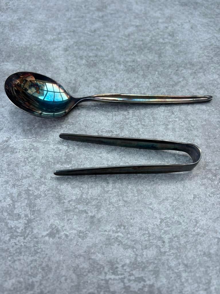 Zilveren lepel en klontjes grijper, Ophalen of Verzenden