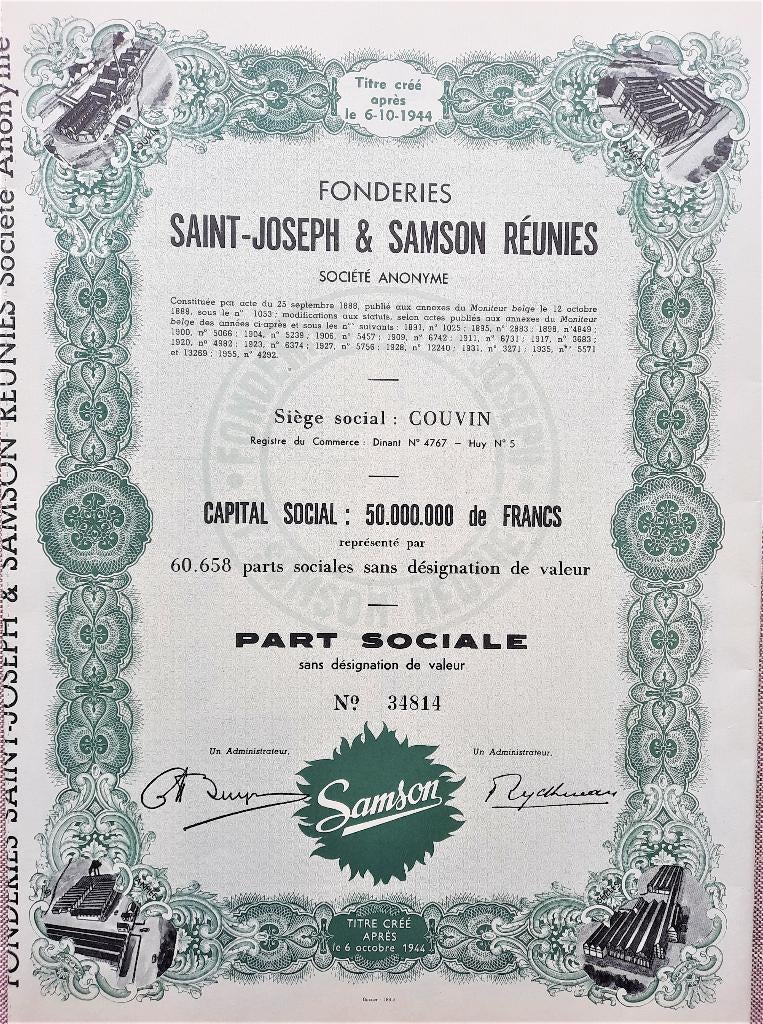 Fonderies Saint-Joseph & Samson Réunies - Couvin - 1955, Enlèvement ou Envoi, 1950 à 1970, Action