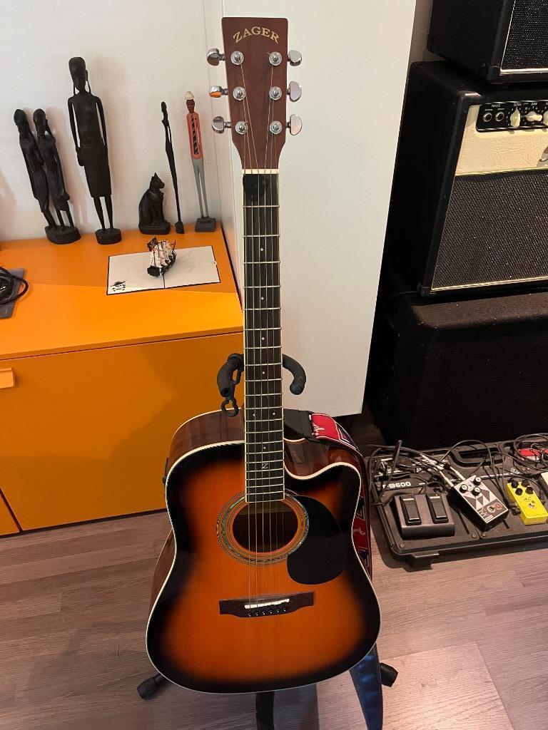 ZAGER ZAD 50CE Elektro-akoestische guitar met koffer, Muziek en Instrumenten, Snaarinstrumenten | Gitaren | Akoestisch, Ophalen