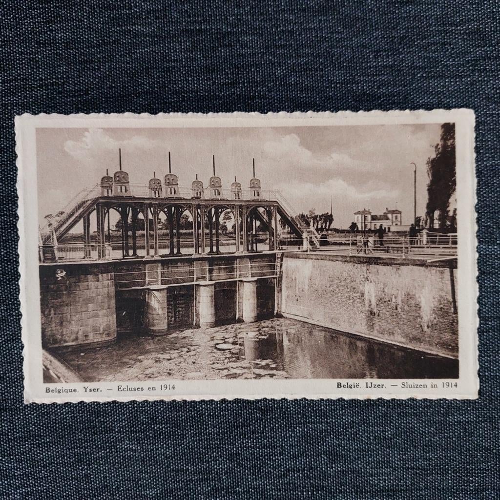 Oude postkaart: sluizen van de Ijzer in 1914, Verzamelen, Ophalen of Verzenden