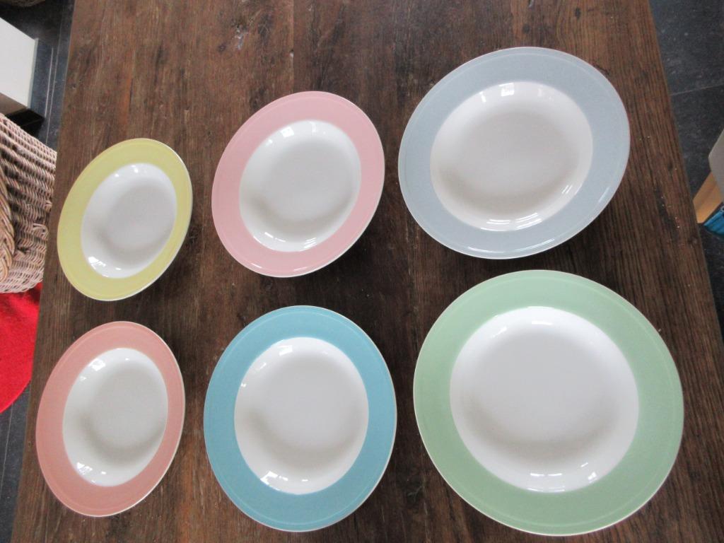 6 borden BOCH Belgium vintage oud servies kleuren soepborden, Ophalen