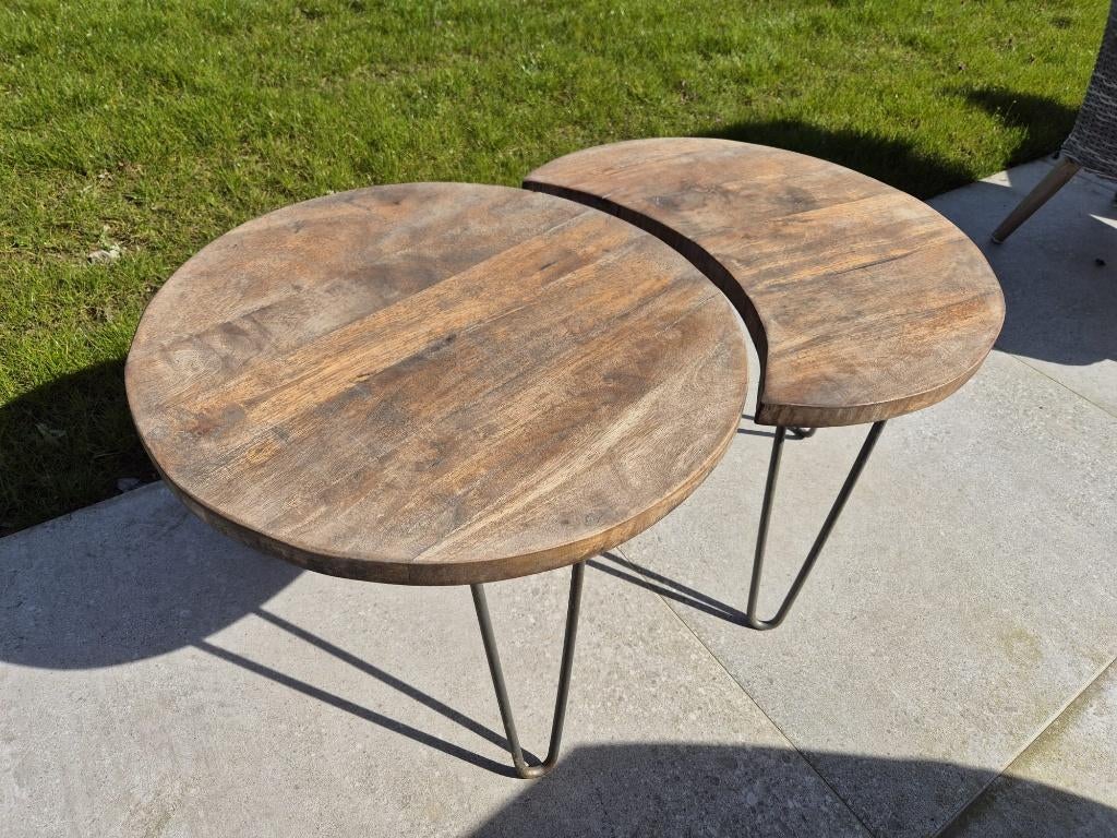 massief houten (buiten)salontafel, Ophalen, Gebruikt, 50 tot 100 cm, Rond