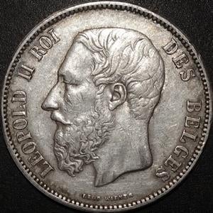Argent - Belgique - 5 francs - Leopold II - 1873, Enlèvement ou Envoi, Monnaie en vrac, Argent, Argent