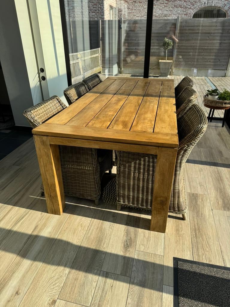 Tuintafel & stoelen, Ophalen, 6 zitplaatsen, Zo goed als nieuw, Wicker
