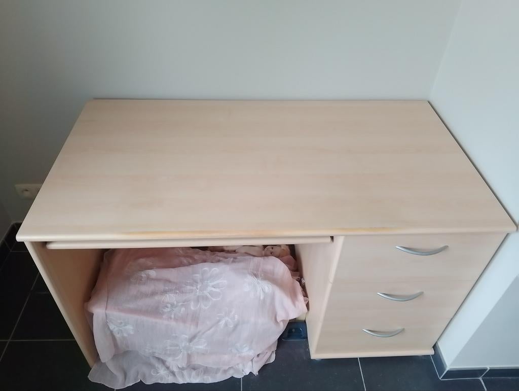 Bureau in licht hout - 3 lades, Huis en Inrichting, Bureaus, Ophalen