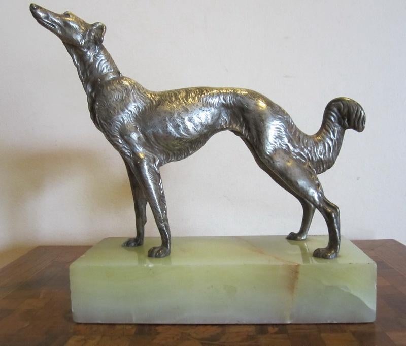 Barzoï lévrier en bronze art déco ancien, Louis Carvin, Envoi